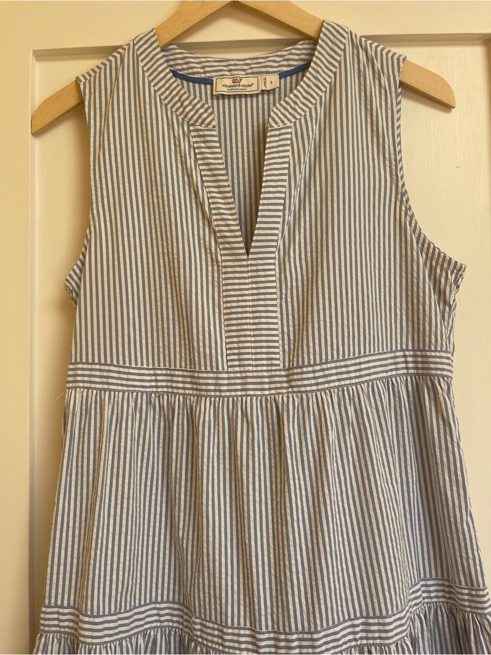 Vineyard Vines Sleeveless Striped Tiered Dress - Light Blue & White - Picture 5 of 8